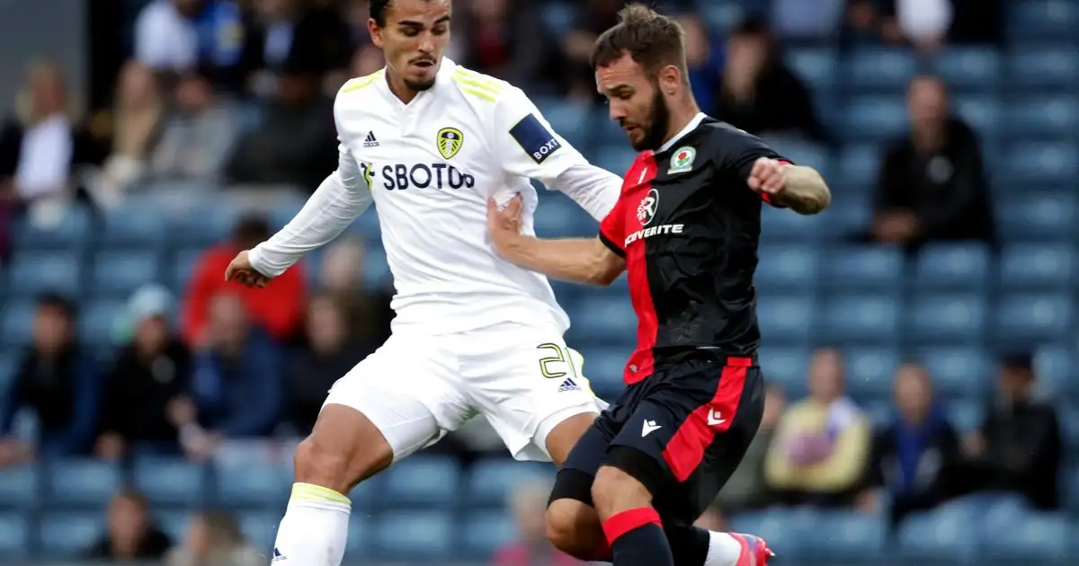Adam Armstong battle with Leeds' Pascal Struuk Ewood Park July 2021