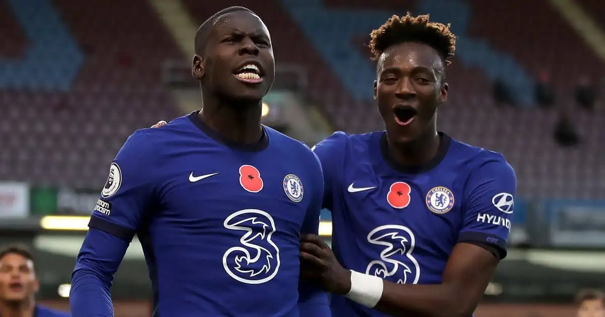 Kurt Zouma, Tammy Abraham celebrate Chelsea goal v Burnley at Turf Moor