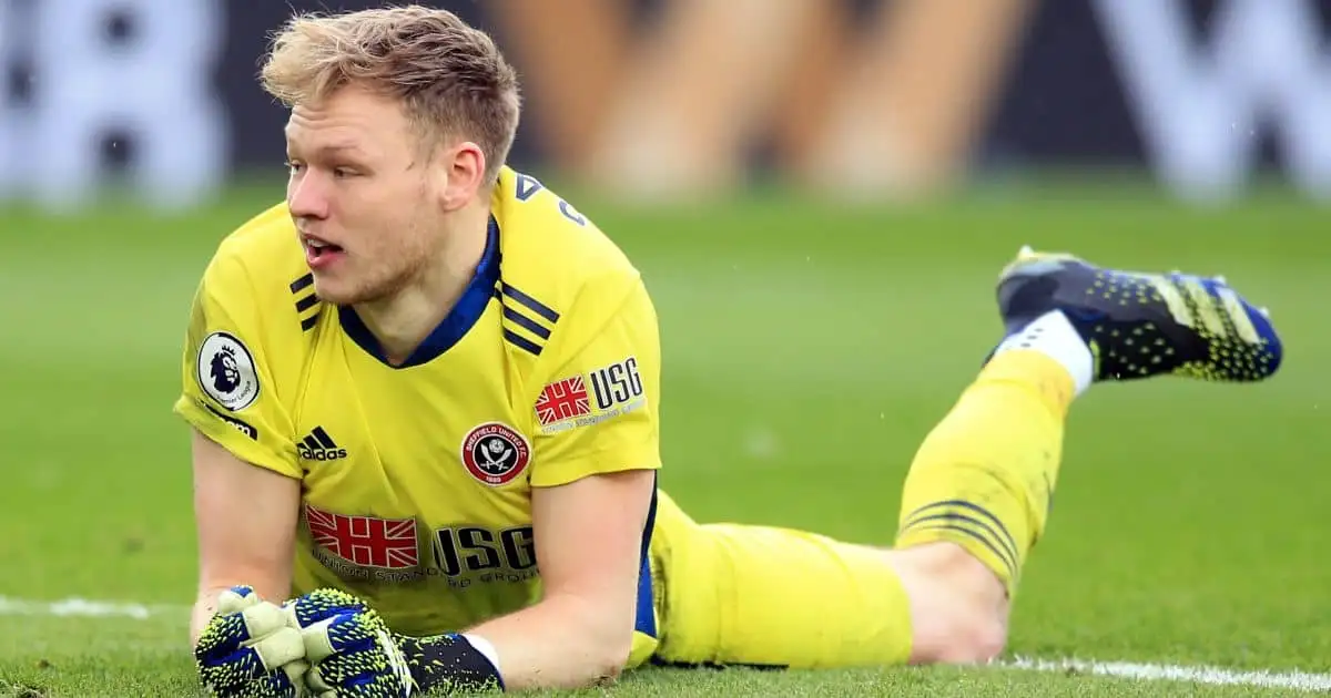 Sheffield United goalkeeper Aaron Ramsdale reacts after Leicester City's Ayoze Perez (not pictured) scores their side's second goal of the game during the Premier League match at King Power Stadium, Leicester