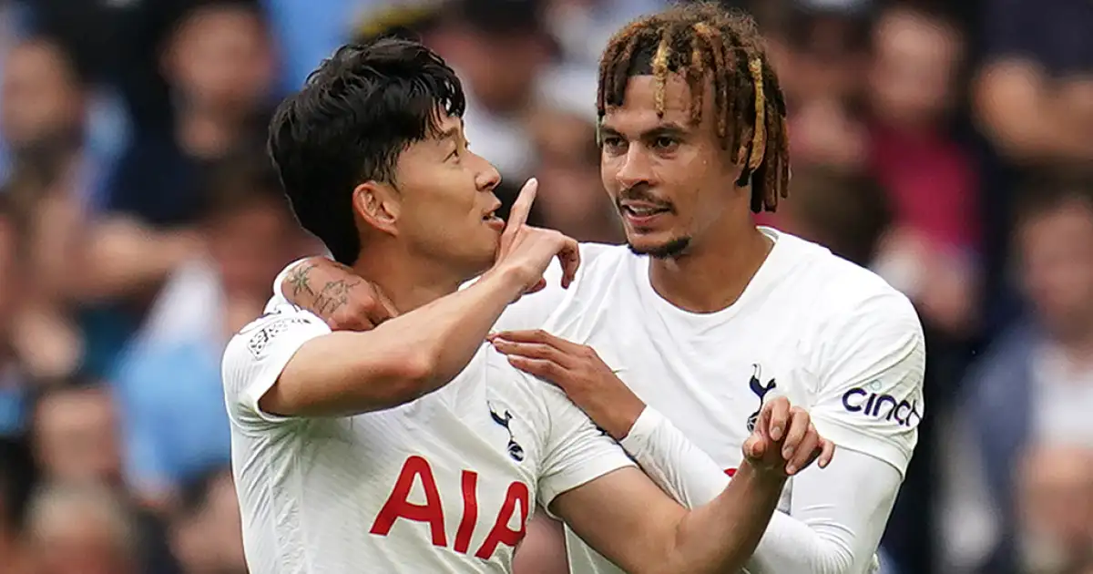 Tottenham pair Son-Heung-min and Dele Alli celebrate scoring v Man City