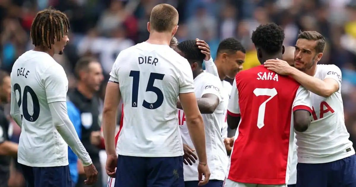 Tottenham Hotspur's Harry Winks (right) and Arsenal's Bukayo Saka after The Mind Series match at the Tottenham Hotspur Stadium, London
