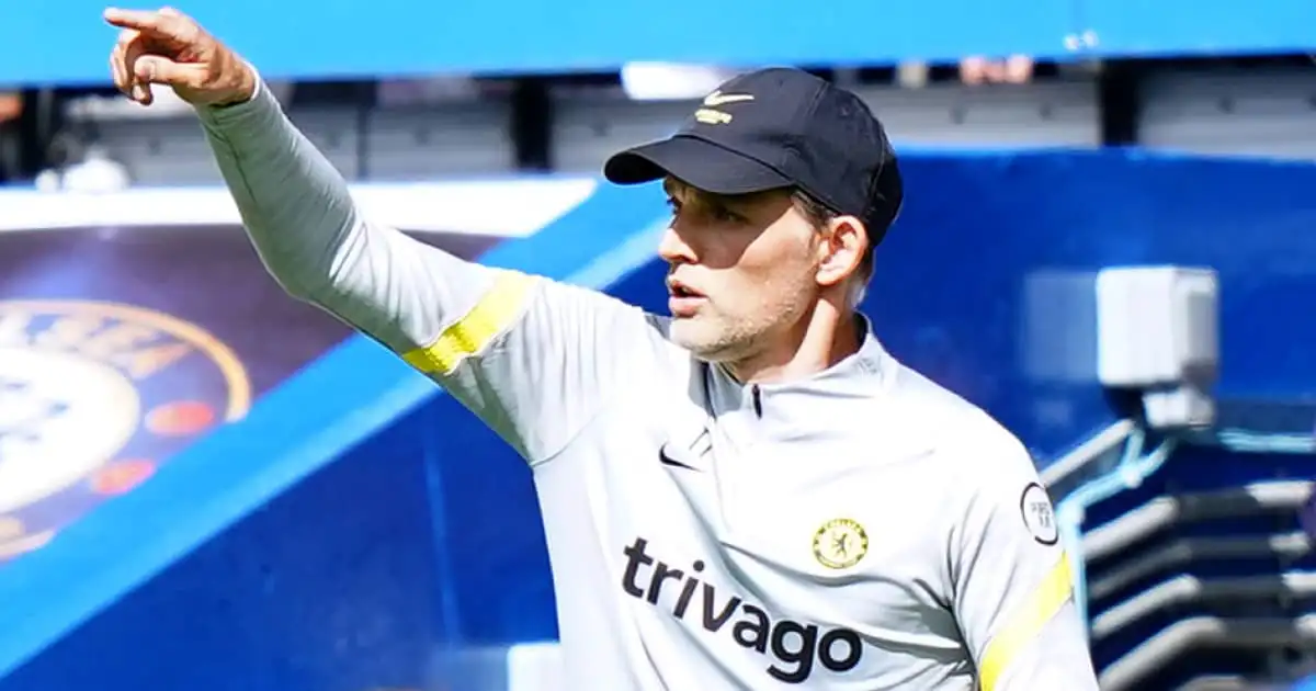 Chelsea boss Thomas Tuchel pointing from the touchline at Stamford Bridge