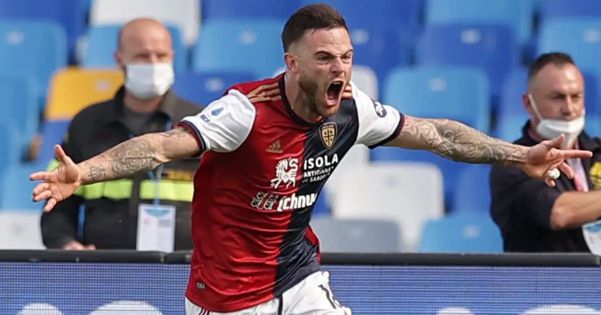 Nahitan Nandez (Cagliari Calcio) celebrates after scoring goal v Napoli at Diego Maradona stadium, Serie A - linked with Leeds move