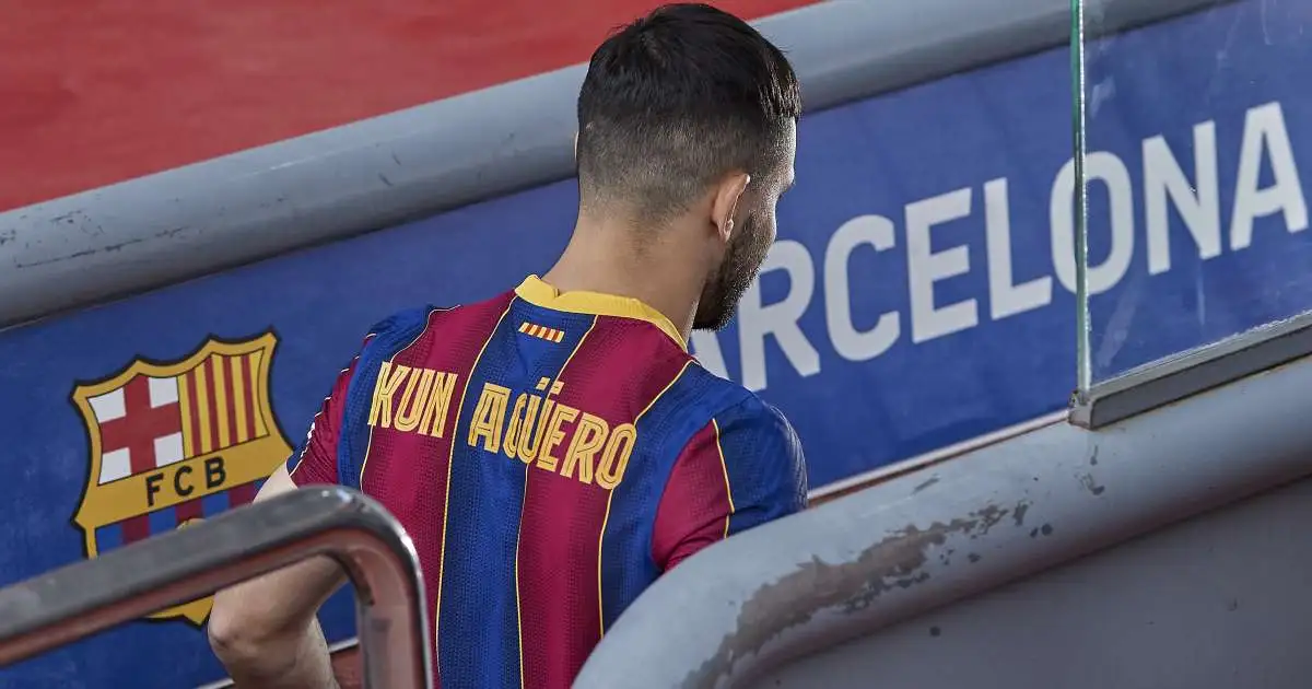 Sergio Aguero walking down the tunnel at the Nou Camp