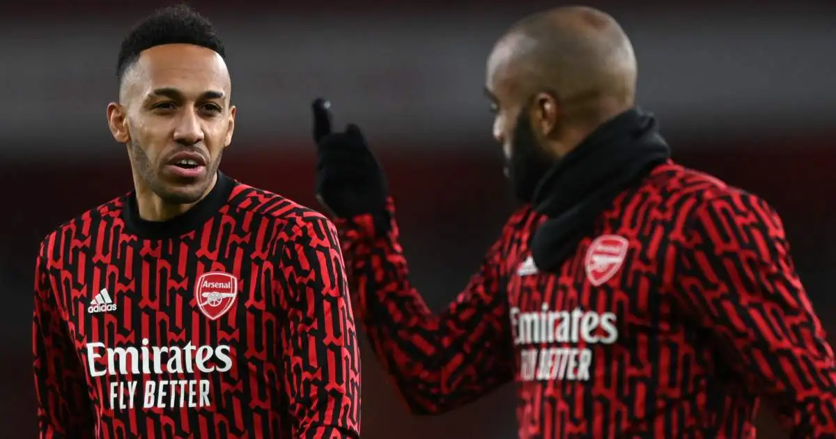 Pierre-Emerick Aubameyang and Alexandre Lacazette warming up for Arsenal