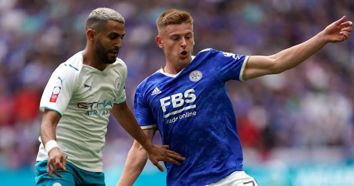 Riyad Mahrez and Harvey Barnes battle in Community Shield between Leicester and Man City