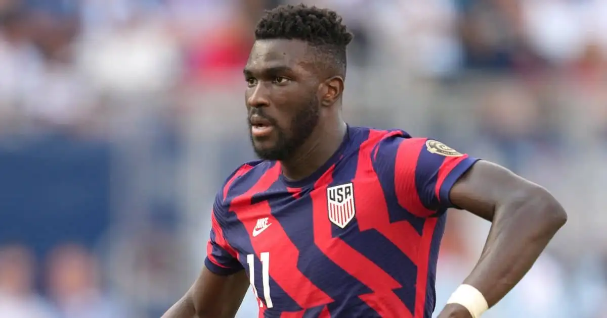 United States forward Daryl Dike (11) runs in action during the CONCACAF Gold Cup Group B match between the United States and Canada