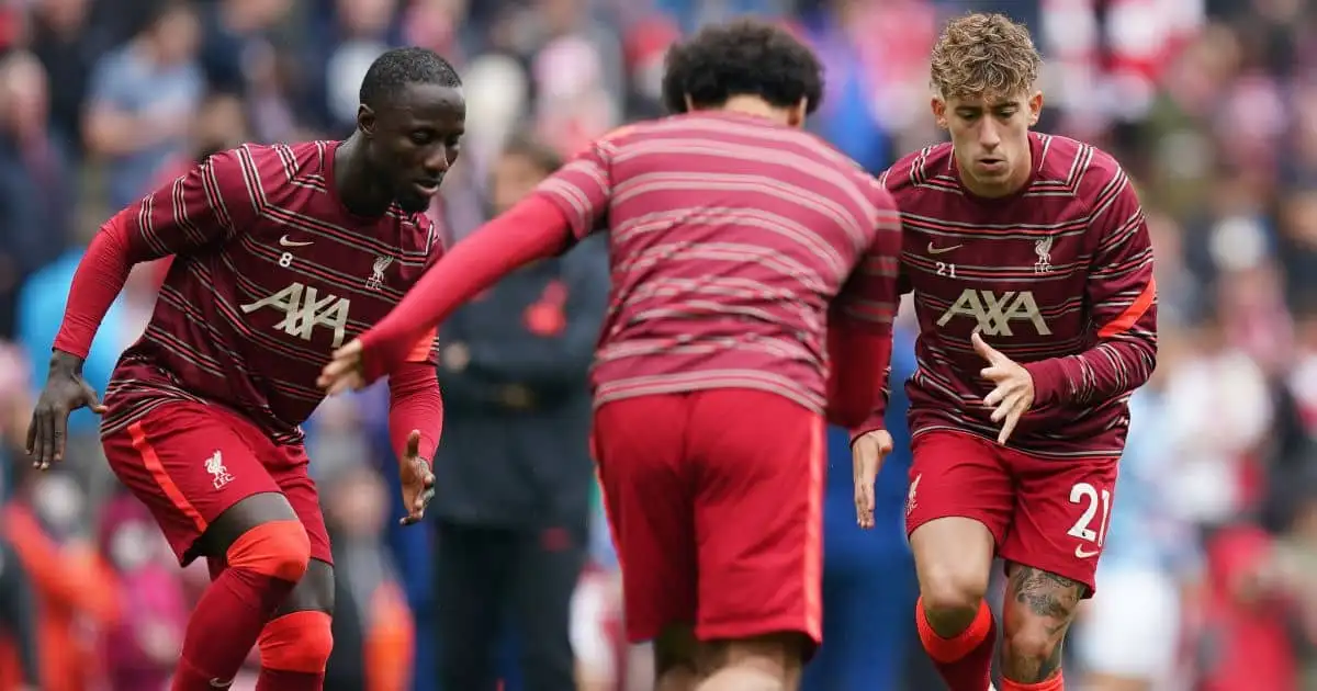 Liverpool's Naby Keita, Mohamed Salah and Kostas Tsimikas