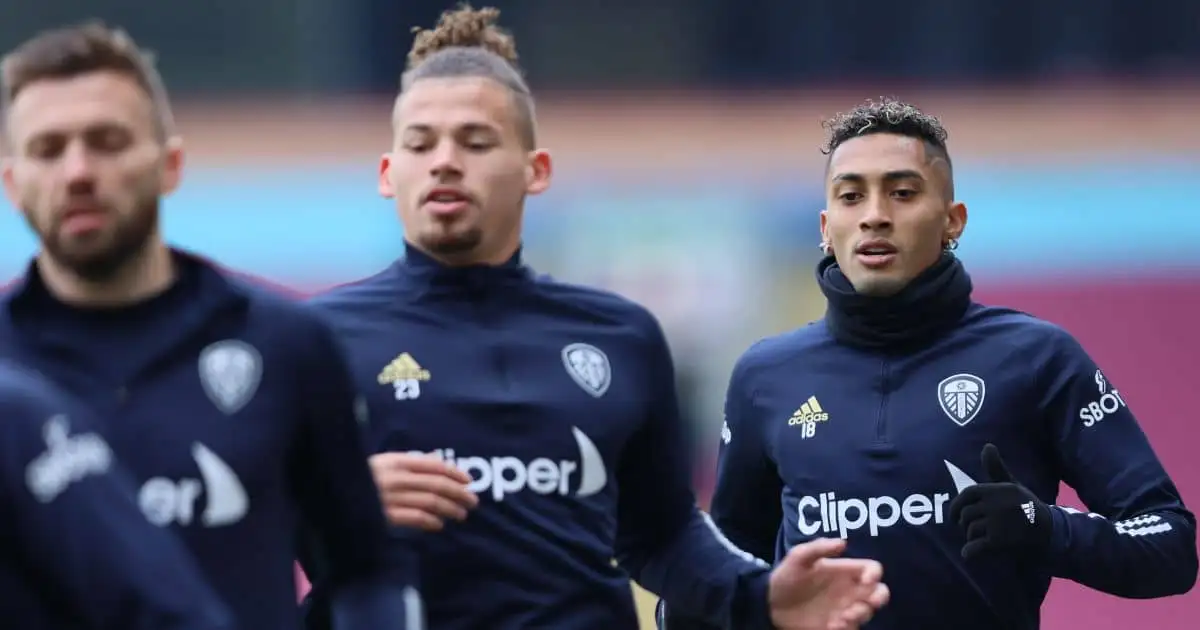 Raphinha of Leeds United,Kalvin Phillips of Leeds United during the Premier League match between Burnley and Leeds United at Turf Moor