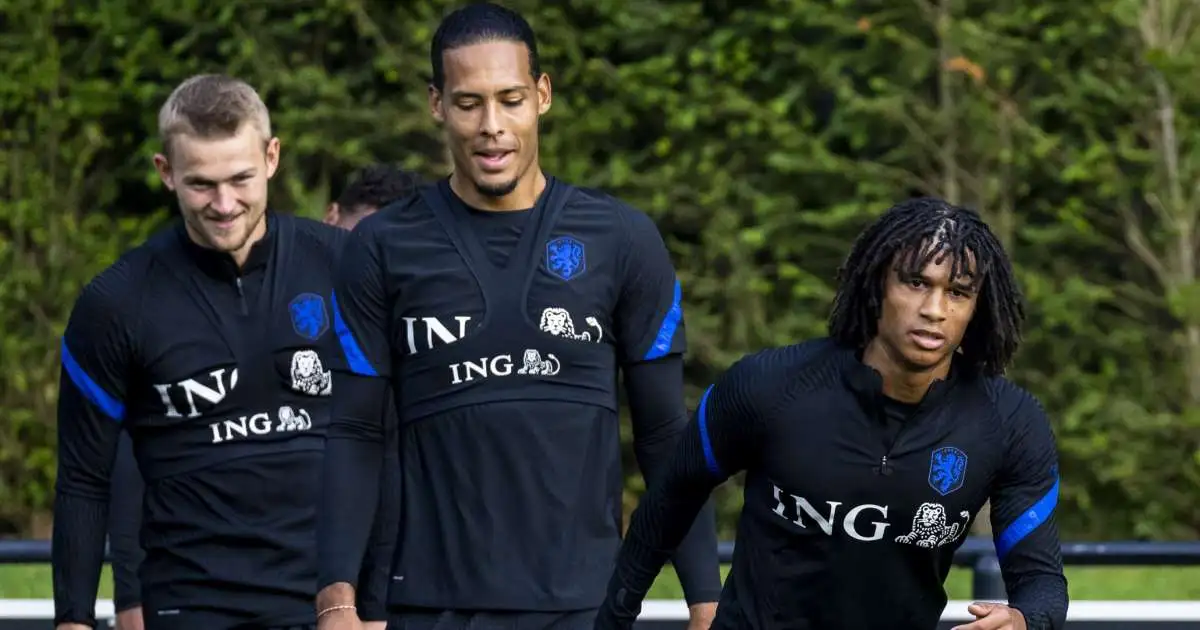 Matthijs de Ligt, Virgil van Dijk and Nathan Ake in Netherlands training, August 2021