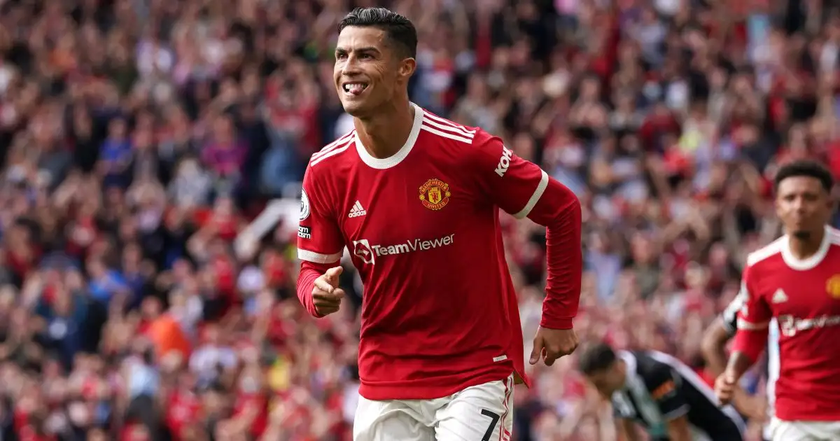 Cristiano Ronaldo celebrates scoring against Newcastle. September 11 2021.