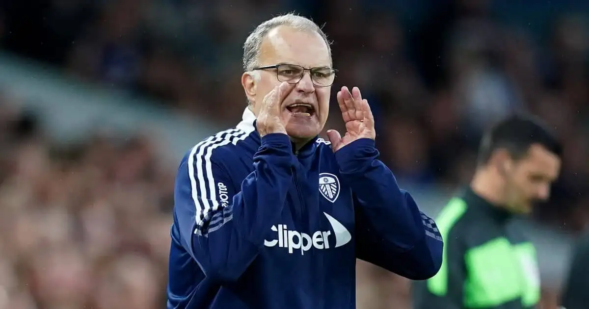 Marcelo Bielsa shouting during Leeds v Liverpool