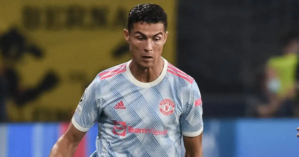 Cristiano Ronaldo playing for Man Utd in the Champions League 2021