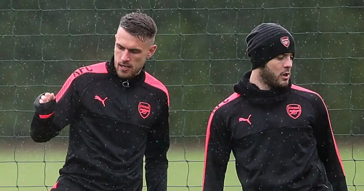 Aaron Ramsey and Jack Wilshere training for Arsenal
