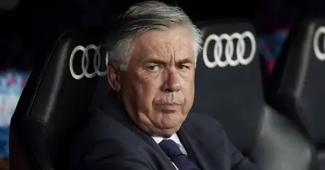Real Madrid manager Carlo Ancelotti looking miserable 2021