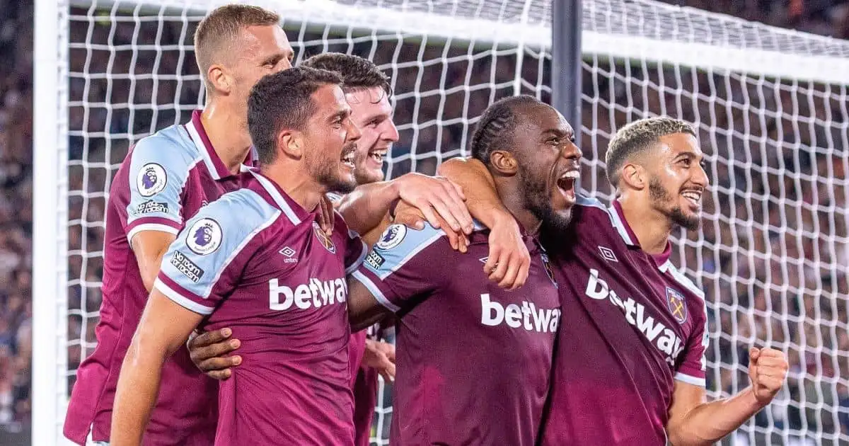 Tomas Soucek, Pablo Fornals, Declan Rice, Michail Antonio, Said Benrahma West Ham goal celeb Premier League