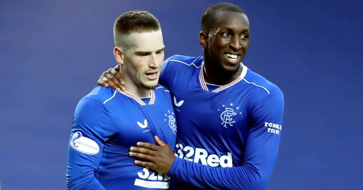 Rangers pair Ryan Kent and Glen Kamara celebrating