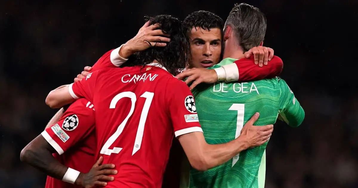 Edinson Cavani David De Gea Cristiano Ronaldo Man Utd celebration September 2021