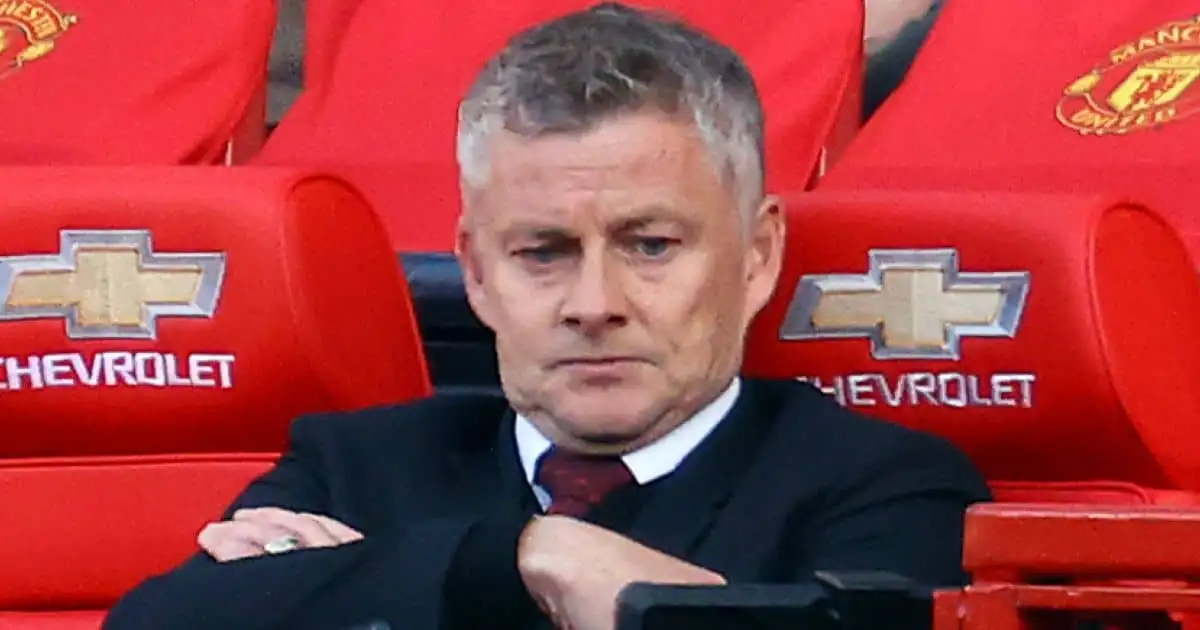 Manchester United manager Ole Gunnar Solskjaer appears dejected during the Premier League match at Old Trafford