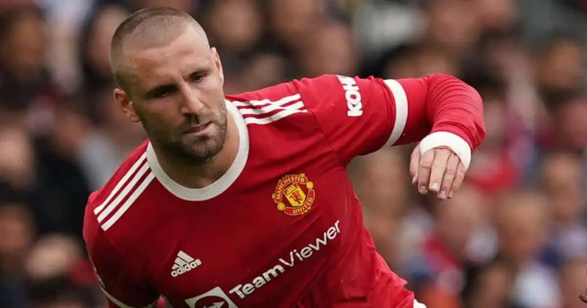 Luke Shaw, Manchester United full-back, in Premier League action against Aston Villa