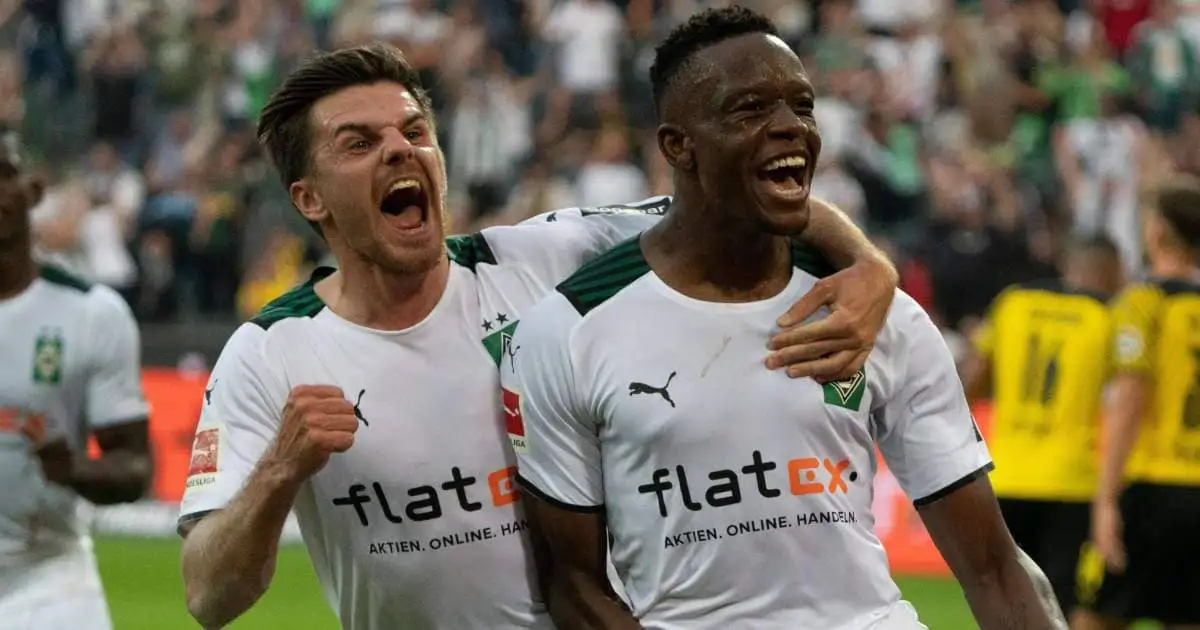 Jonas Hoffman and Denis Zakaria celebrate for Borussia Monchengladbach