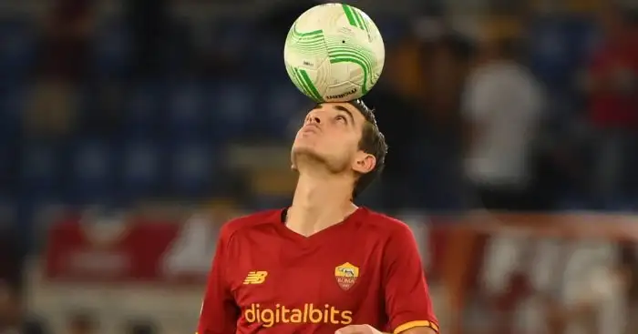 Roma midfielder Gonzalo Villar balancing the ball on his head in 2021