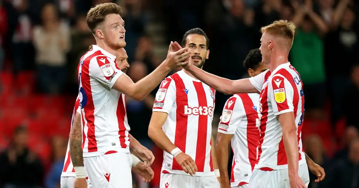 Stoke City's Harry Souttar celebrates scoring their side's second goal of the game during the Carabao Cup first round match at the Bet365 Stadium