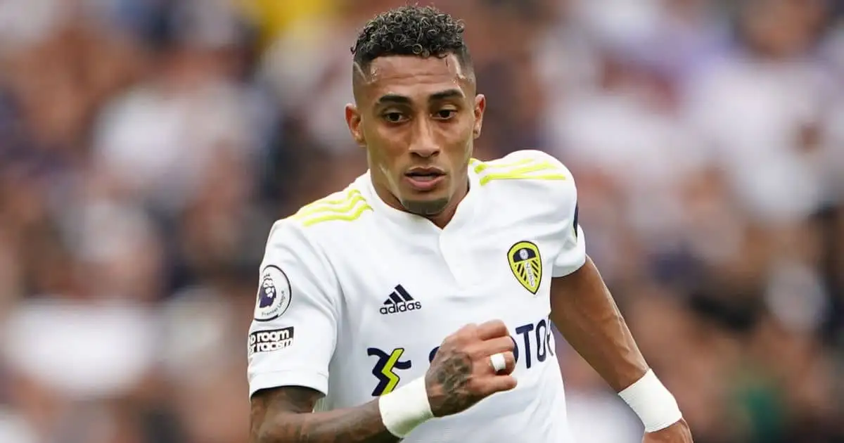 Raphinha Leeds United winger during the Premier League game against West Ham at Elland Road