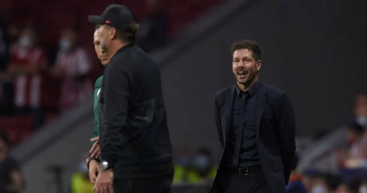 Diego Simeone, Jurgen Klopp Atletico Madrid v Liverpool October 2021