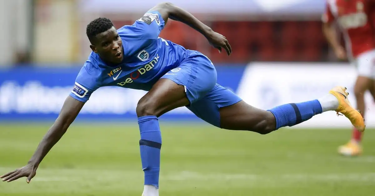 Genk's Paul Onuachu pictured in action during the Jupiler Pro League match between Standard de Liege and Genk