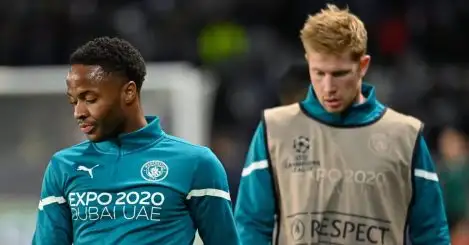 Man City duo Raheem Sterling and Kevin de Bruyne 2021