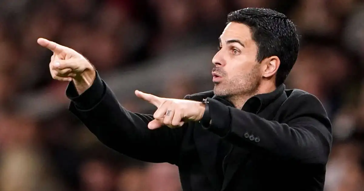 Mikel Arteta pointing with both hands