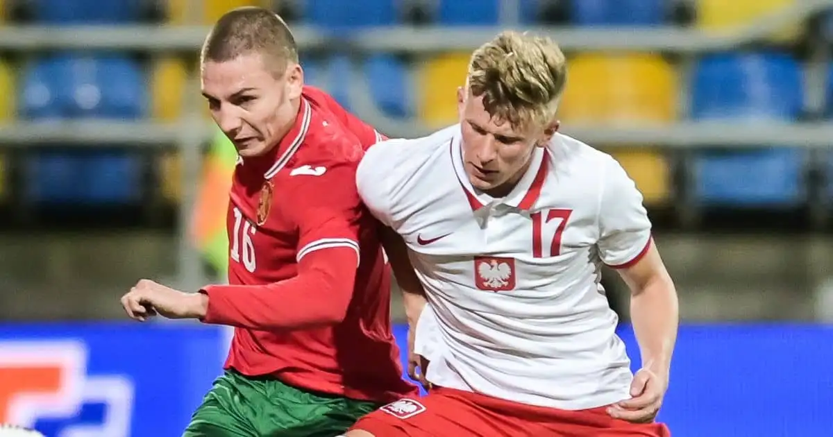 Valentin Antov of Bulgaria (L) and Mateusz Bogusz of Poland during the Under-21 European Championships