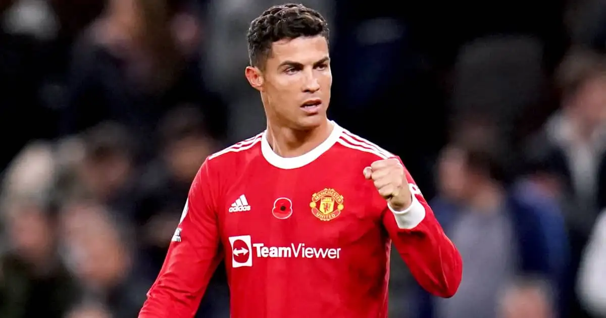 Manchester United striker Cristiano Ronaldo celebrating his goal against Tottenham 2021