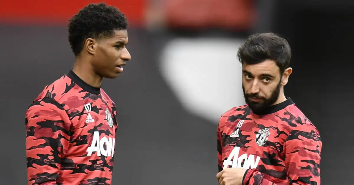 Manchester United pair Marcus Rashford and Bruno Fernandes 2021