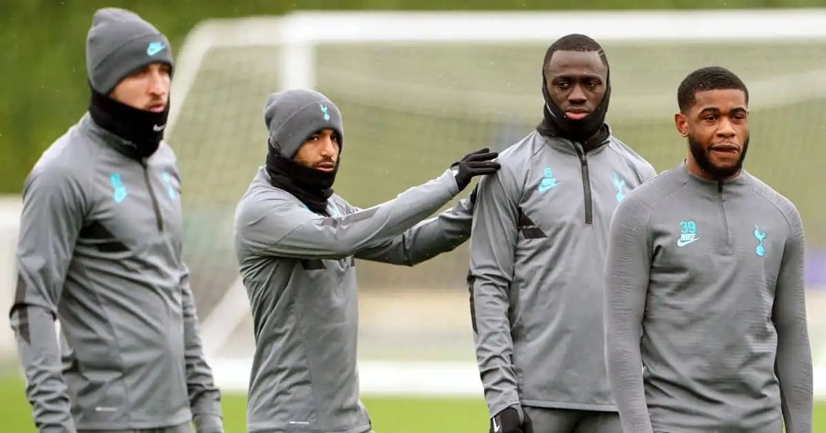 Harry Kane, Lucas Moura, Davinson Sanchez, Japhet Tanganga, Tottenham training