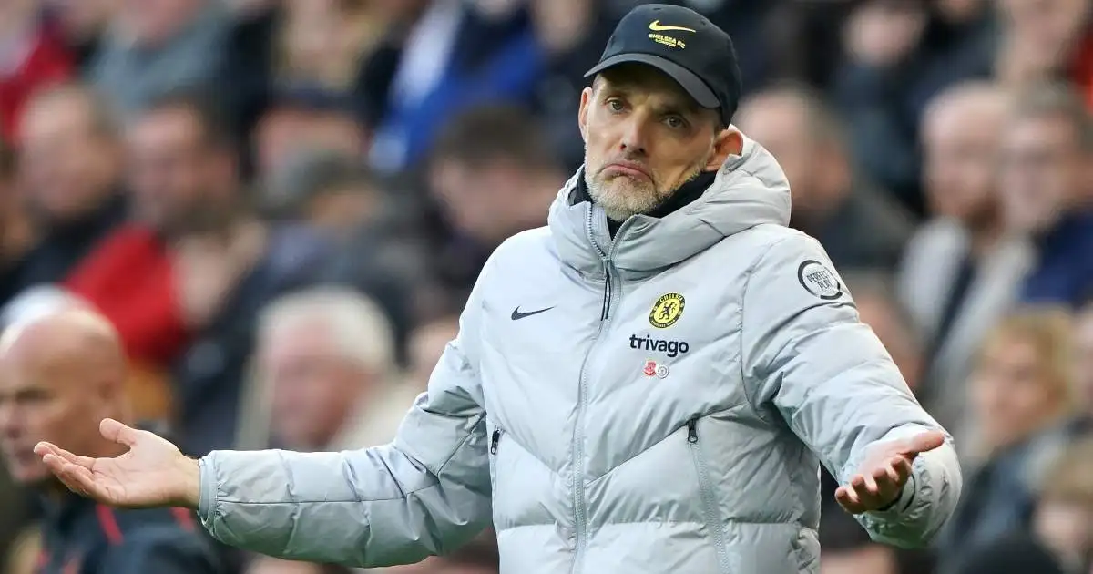 Thomas Tuchel shrugs during Newcastle vs Chelsea, October 2021