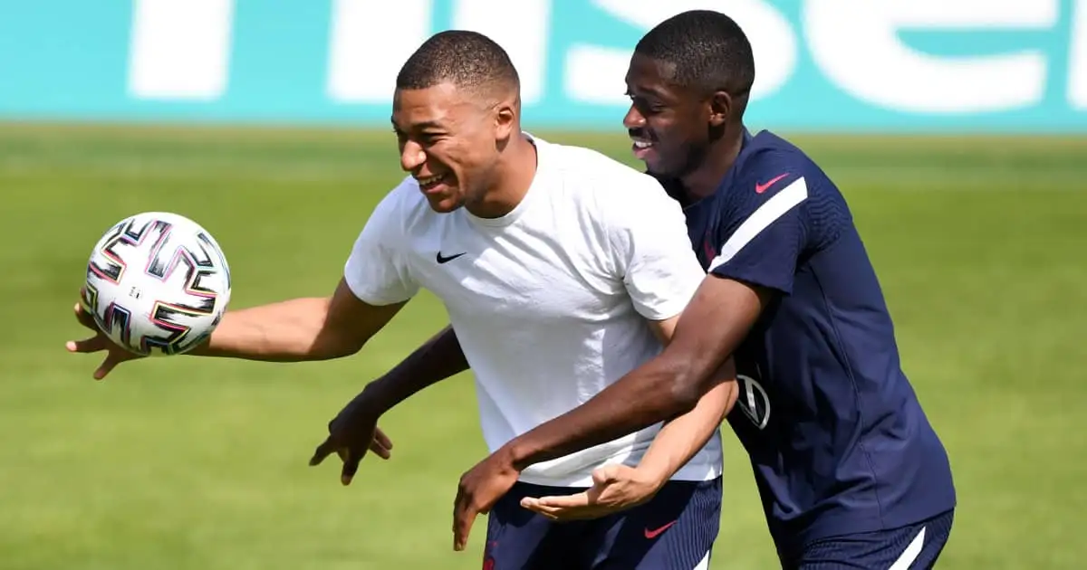 France forwards Kylian Mbappe and Ousmane Dembele 2021