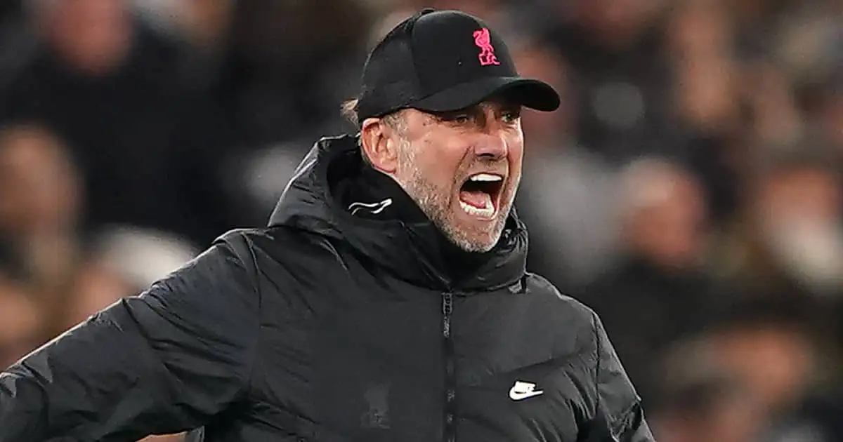 Liverpool manager Jurgen Klopp during their 3-2 defeat to West Ham in 2021