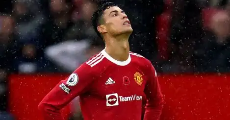 Manchester United striker CFristiano Ronaldo looking dejected during their 2-0 defeat to Manchester City 2021