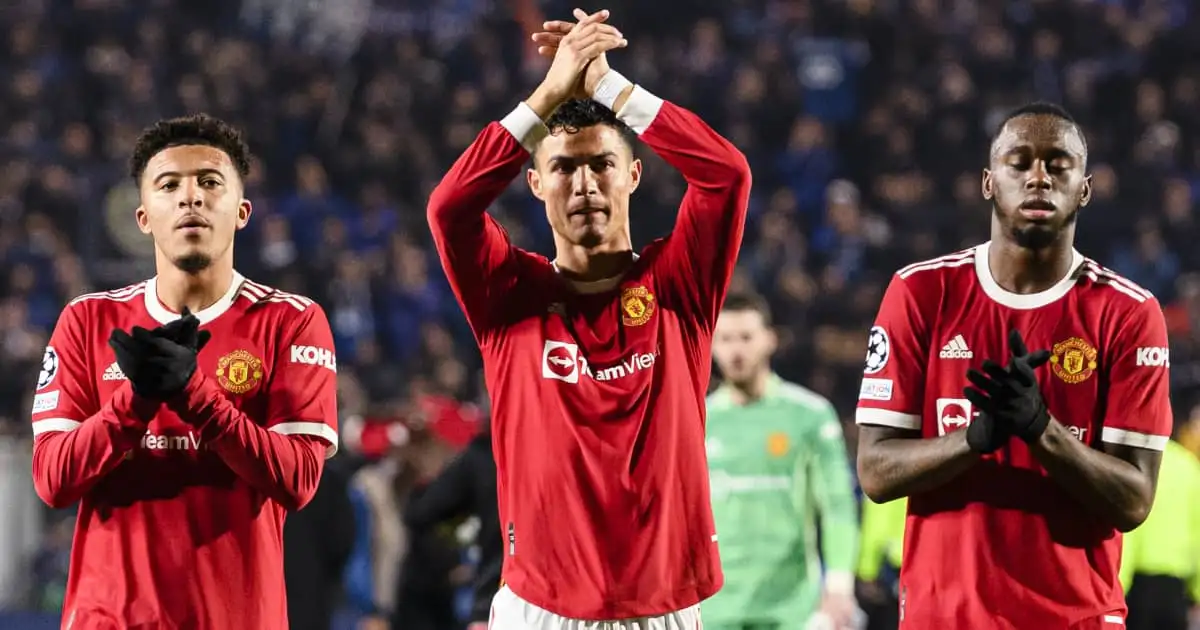 Manchester United trio Jadon Sancho, Cristiano Ronaldo and Aaron Wan-Bissaka 2021
