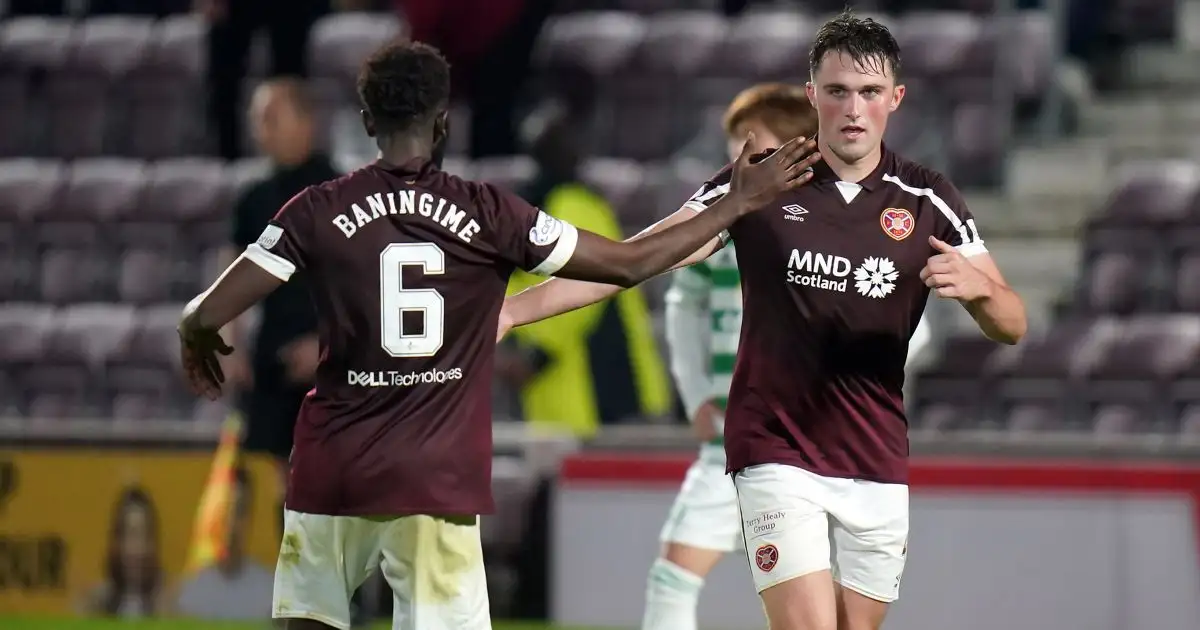 Hearts' John Souttar celebrates scoring their side's second goal of the game with team-mate Beni Baningime