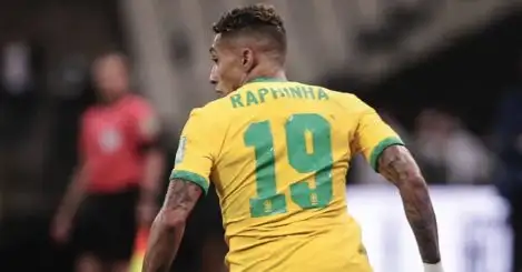 Leeds United's Raphinha in action for Brazil during World Cup qualifier