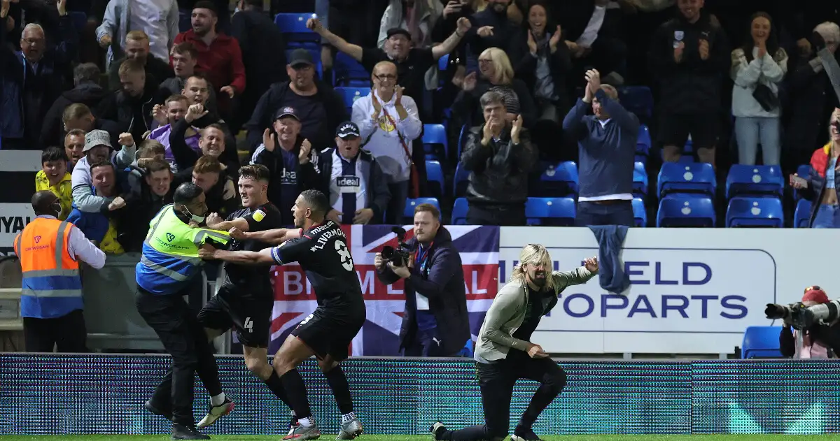 Dara O'Shea and Jake Livermore clash with a steward
