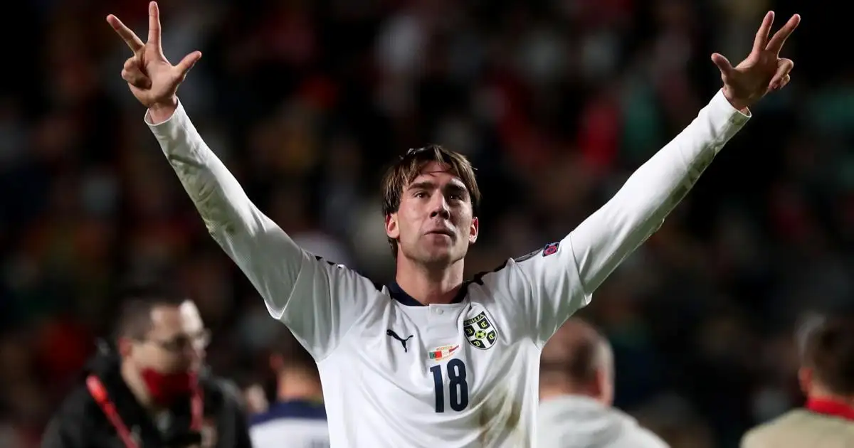 Tottenham target Dusan Vlahovic celebrates after Serbia beat Portugal to qualify for 2022 Qatar World Cup
