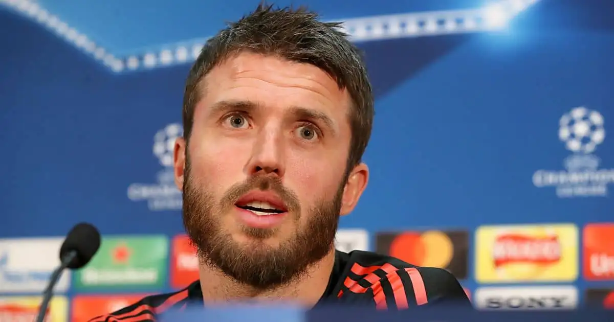 Michael Carrick faces the media in a Champions League press conference for Manchester United