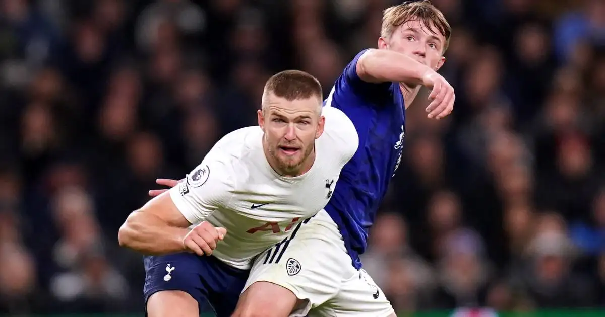 Eric Dier tussles with Joe Gelhardt during Tottenham vs Leeds, November 2021