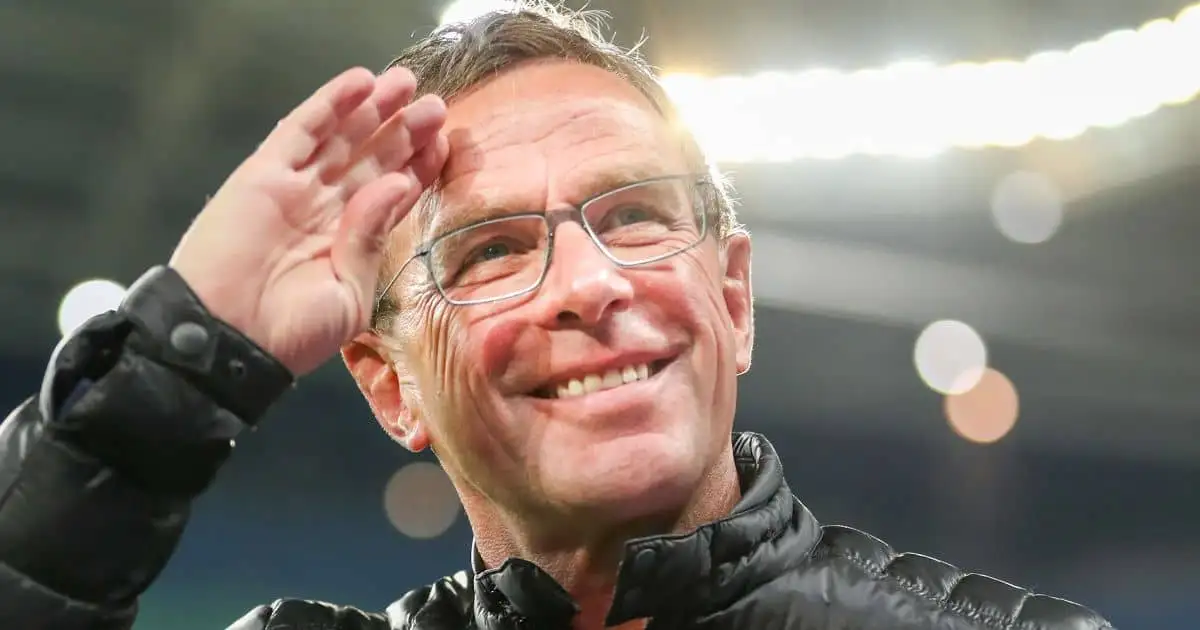 Ralf Rangnick, new Man Utd interim manager, salutes crowd at Red Bull Arena, RB Leipzig