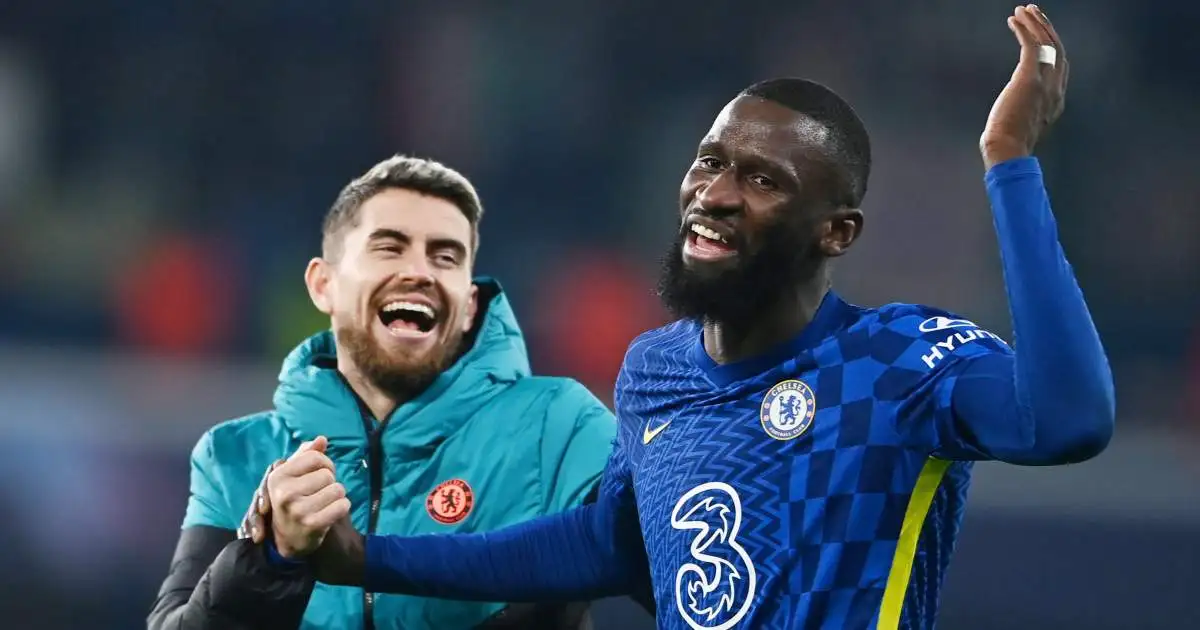 Jorginho and Antonio Rudiger celebrate after Chelsea beat Juventus in the Champions League, November 2021