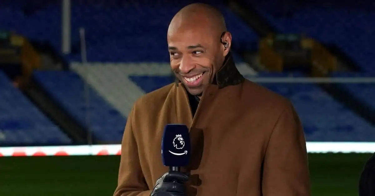 Thierry Henry, Amazon Prime pundit at Goodison Park before Everton v Liverpool in Premier League